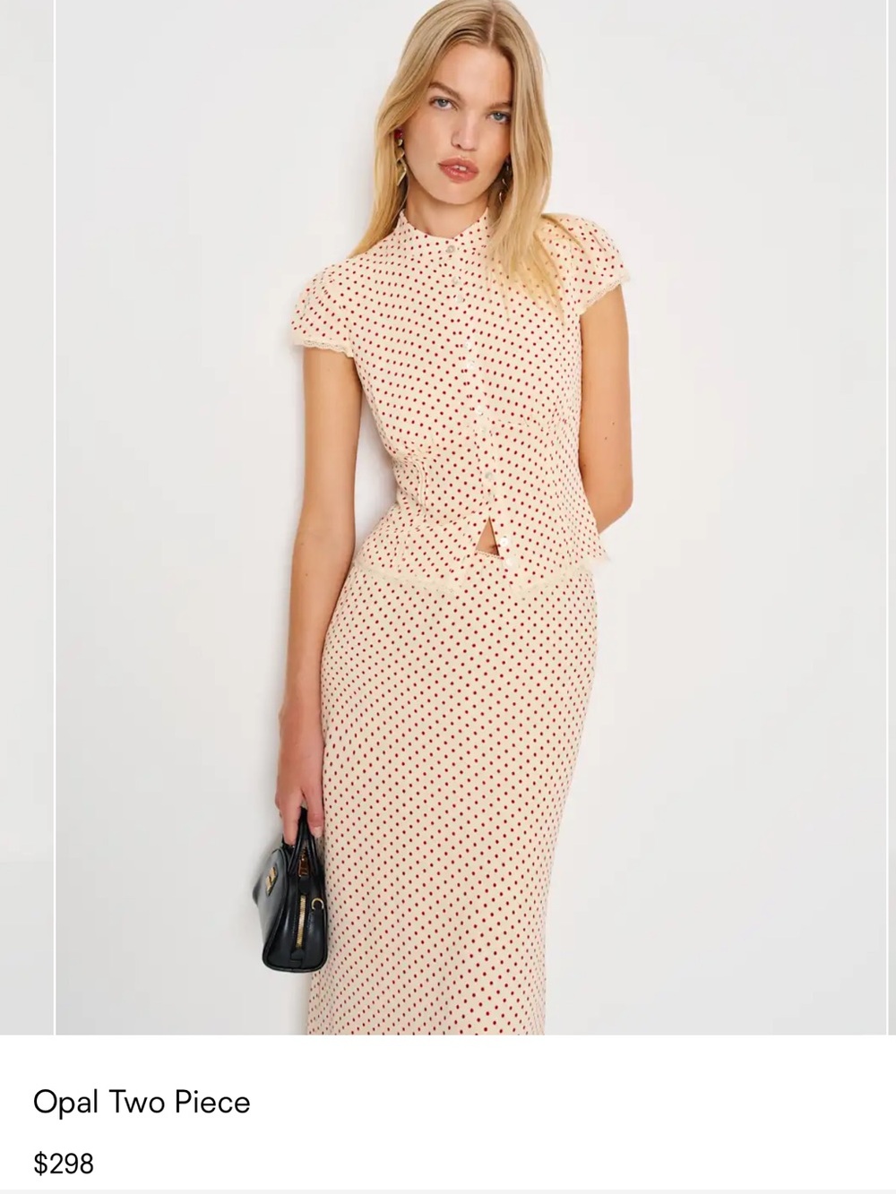 Reformation Opal Two-Piece Cream Dress with Red Polka Dots SOLD OUT / WORN ONCE